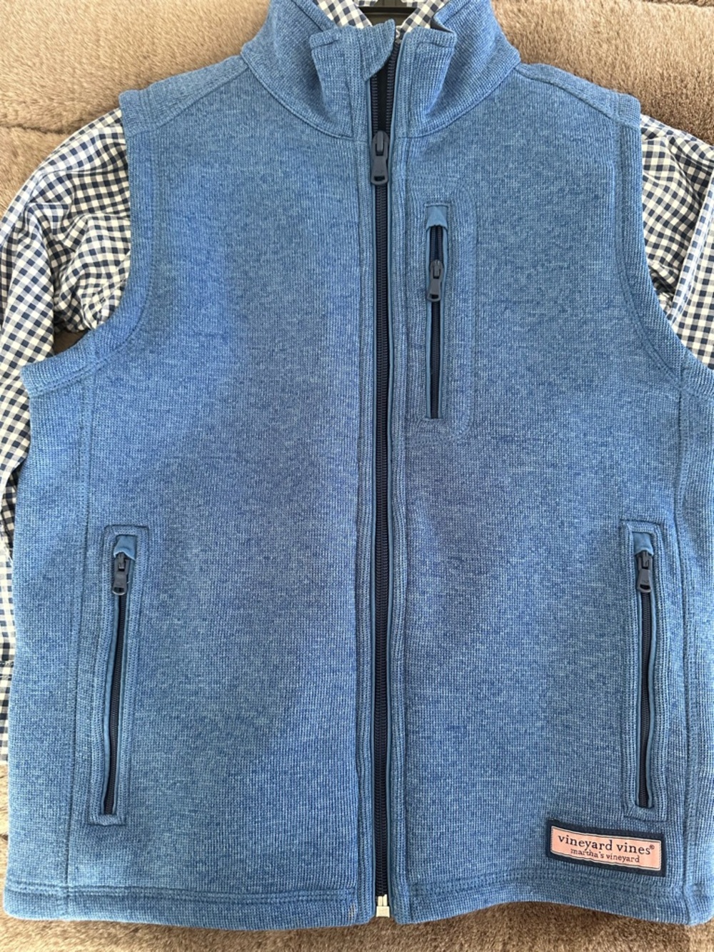 Vineyard Vines Boys Blue Zip-Up Fleece Vest